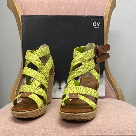 DV by Dolce Vita Women's Wedge Sandals - Lime and Brown - Picture 1 of 8